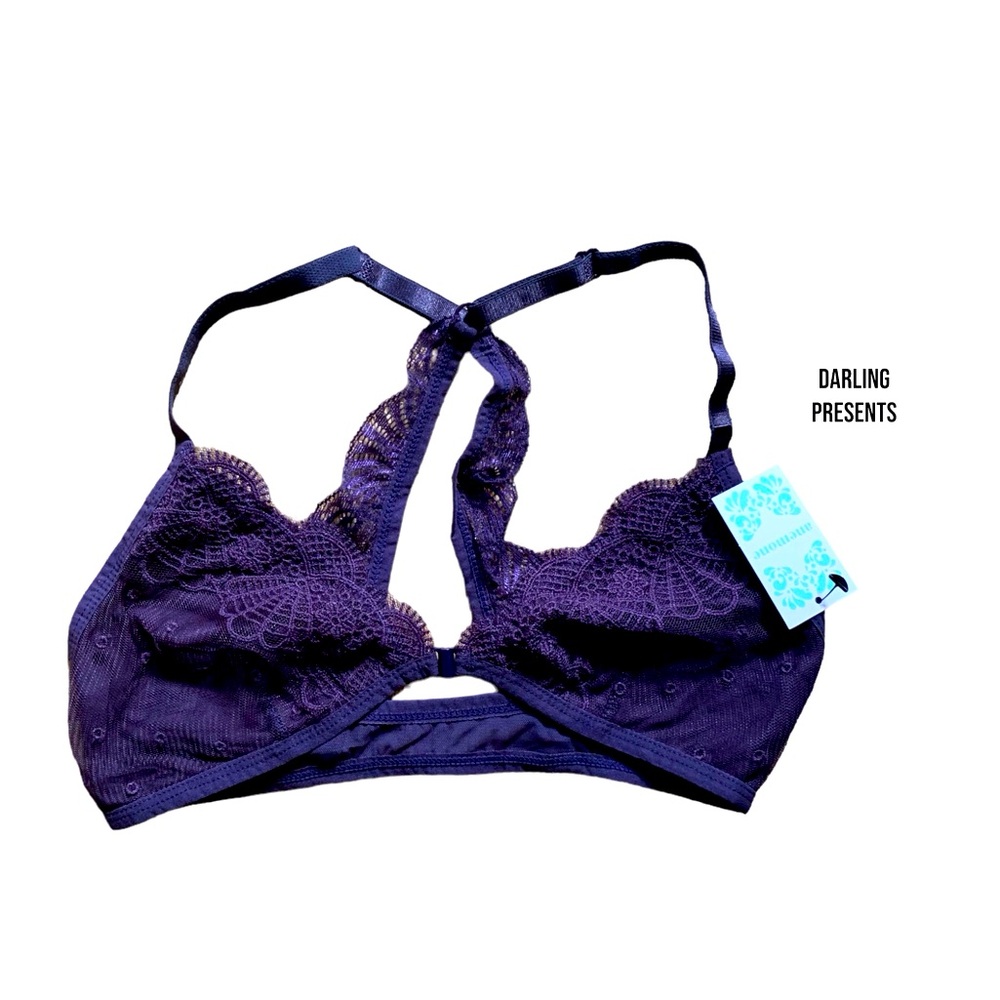 Anemone Lace Butterfly Criss Cross Bra Women Color Purple Size L